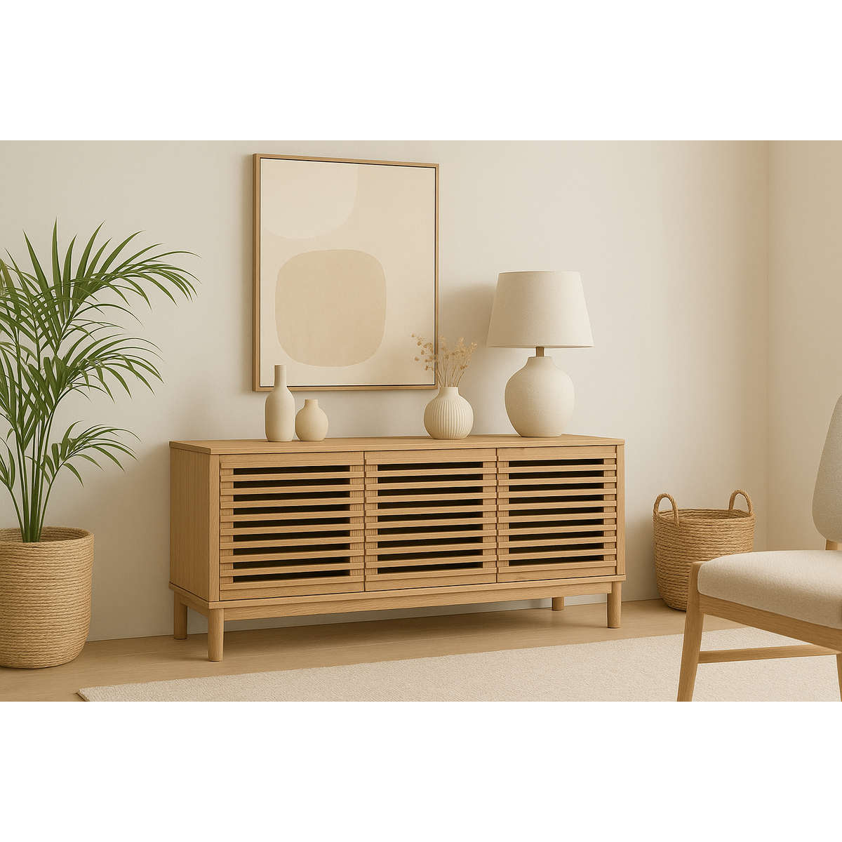 Tanner de tres puertas consola de medios de madera de cenizas en flaxen