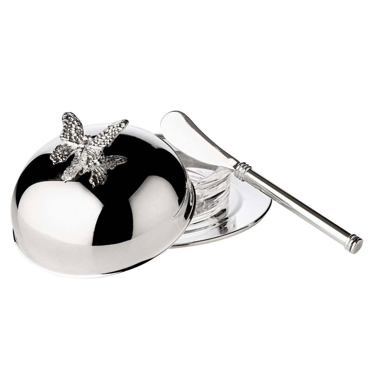 EDZARD EDZARD Butter bell Butterfly, with glass bowl and lid, elegantly silver-plated, ø 14 cm, with Butterme