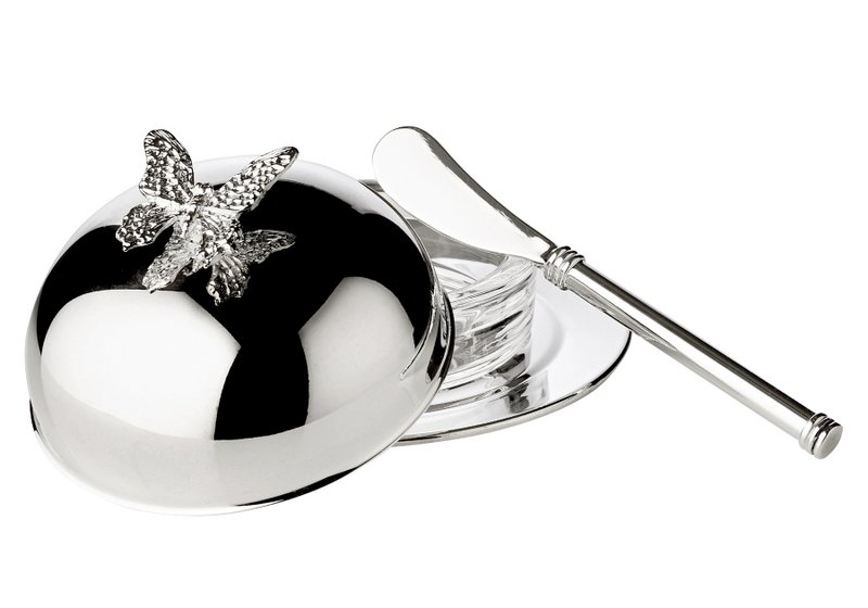 EDZARD EDZARD Butter bell Butterfly, with glass bowl and lid, elegantly silver-plated, ø 14 cm, with Butterme