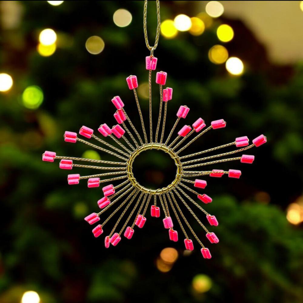 Decoratie Sparkle Ultrafine Starflower ornament neon roze