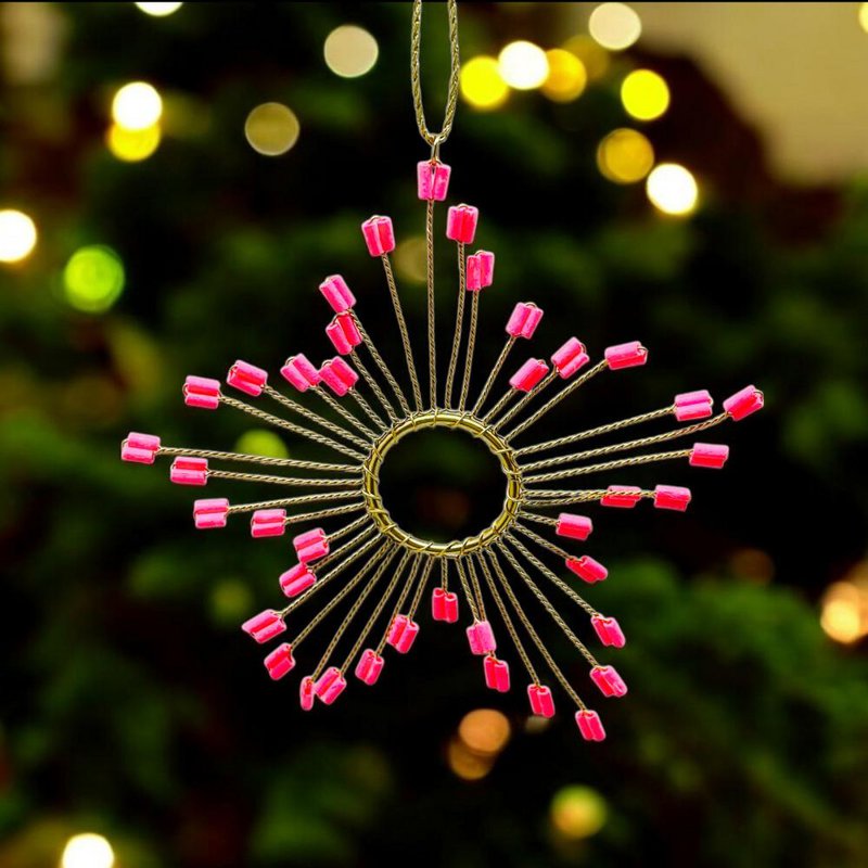 Decoratie Sparkle Ultrafine Starflower ornament neon roze