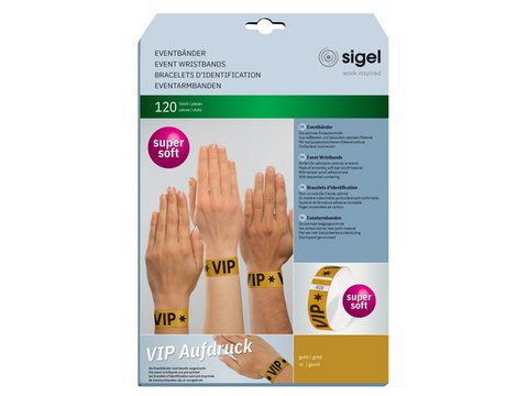 Event wristbands Sigel super soft 255x25mm gold with VIP print 120 pcs