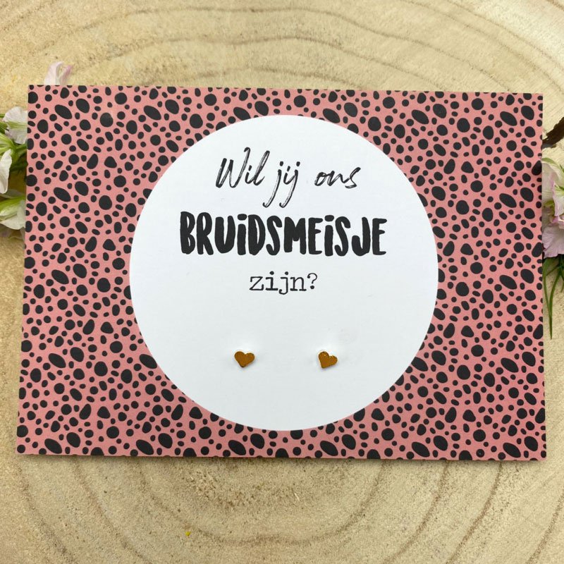 Kaart bruidsmeisje met oorknopjes goud - kleur