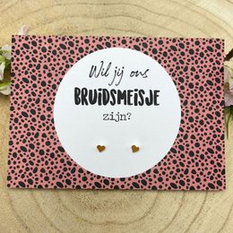 Kaart bruidsmeisje met oorknopjes goud - kleur