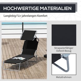  Sonnenliege klappbar Gartenliege mit Dach, Liegestuhl mit 4-Fach verstellbare Rückenlehne, wetterfeste Campingliege bis 120 kg belastbar, für Garten Strand Pool, Rot