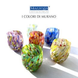 6 Big Colombina vand Big Colombine Bold og håndhåndet med Murrine di Murano, "I Colori di Murano" 435 Ml Line. Lavet i Italien