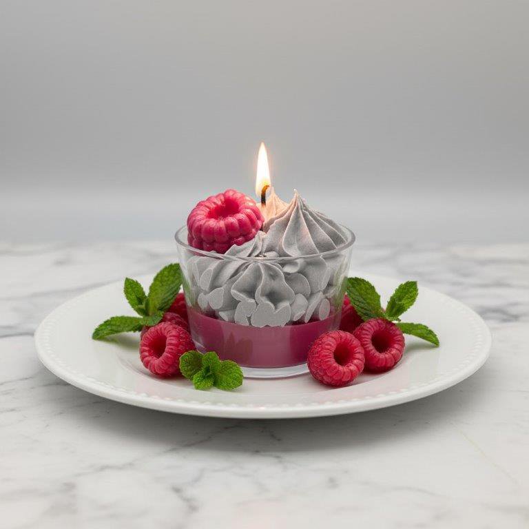 LAVURI N° 05 Baie Sauvage Gourmet Dessert Candle CUP, fruity framboise scent, Ash & Ruby colored, handmade bio vegan soy wax - Duftkerze