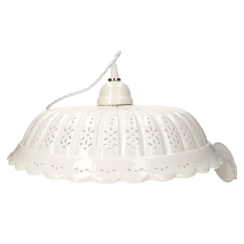 Kronleuchter aus gewellter Keramik, D 42 cm, mit Geflecht