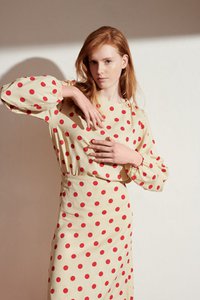 Phoebe Bluse in beigenem Tencel mit roten Polka dots für Frauen