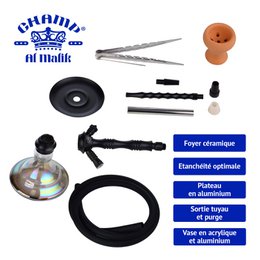 Chicha Complete Shisha Kit met Siliconenslang Keramische Kom, Tang, Mondstuk, Glazen Basis Waterpijp Complete Moderne Set Zwart