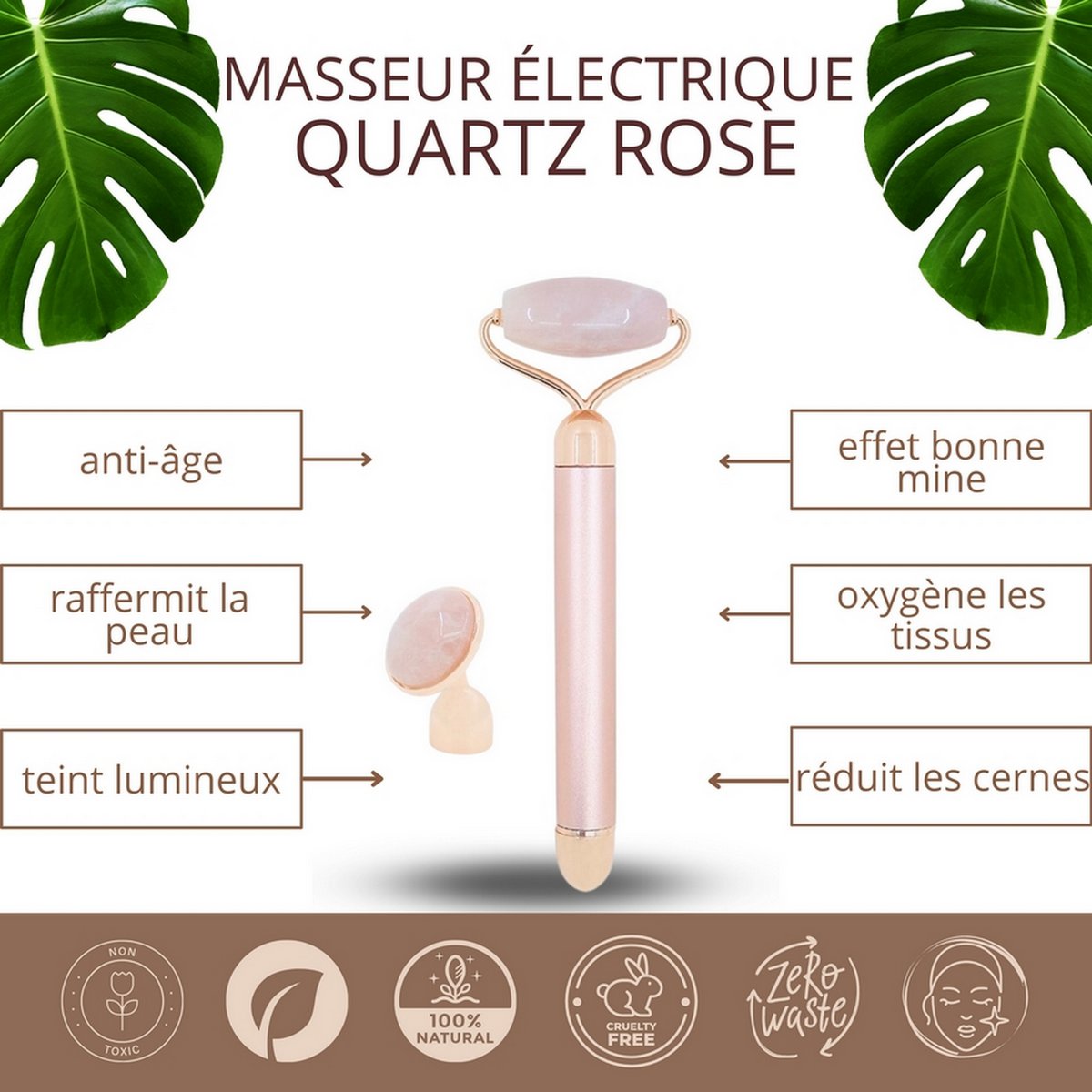 Roller Visage Electrique – Quartz Rose – Masseur Visage Lifting – Accessoire Bien-être