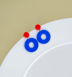 Colorblock Circle stud earrings in fire red ink blue