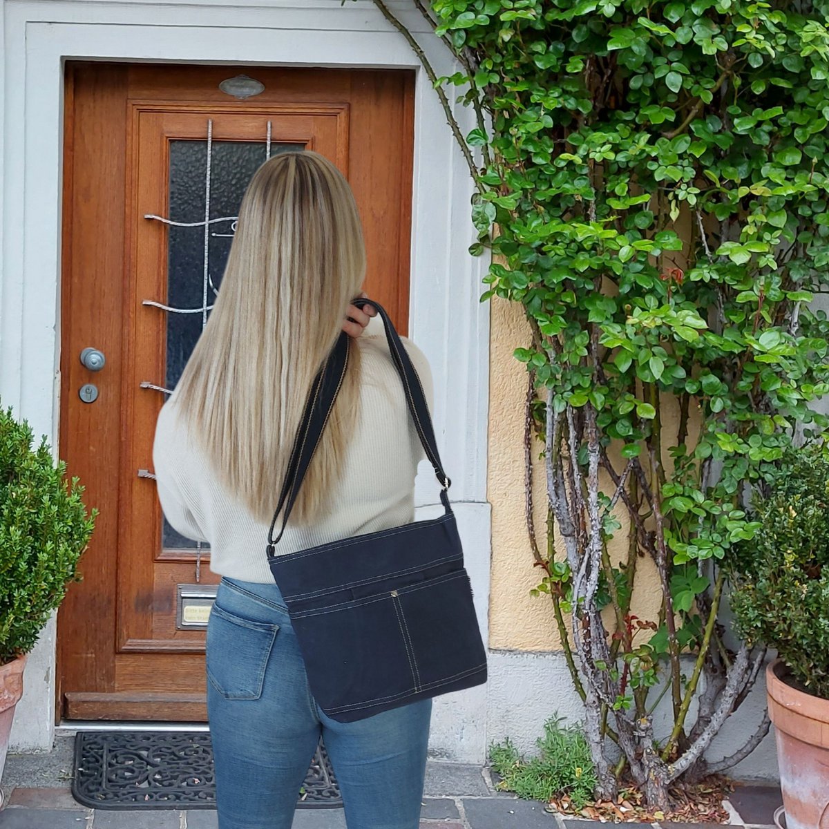 Domelo gewaxte canvas schoudertas voor dames. Waterafstotende hobo-tas. Veganistische buideltas. Dames/meisjes schoudertas met verstelbaar hengsel. Lichtgewicht grote stoffen tas met ritssluiting.