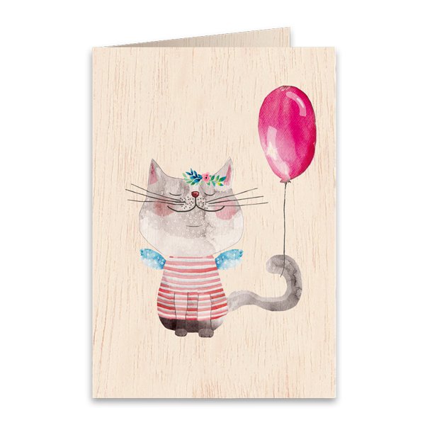 Pussycat and the Balloon Wooden folded greeting card