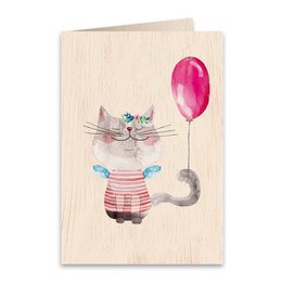 Pussycat and the Balloon Wooden folded greeting card