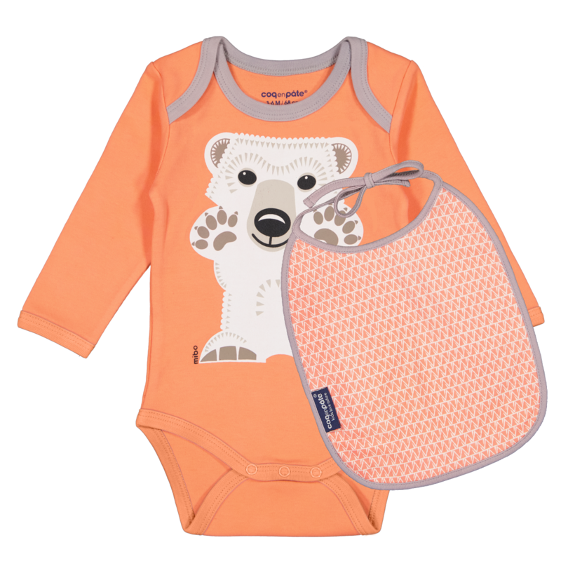 Long Sleeve Bodysuit & Bib Set | Organic cotton |Polar bear | Birth gift