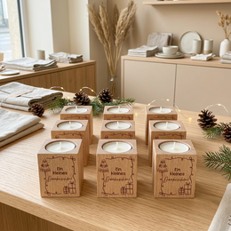 Wooden tea light holder “A little thank you” – Christmas gift for employees, customers & colleagues | including tea light