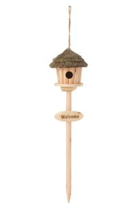 J-Line Vogelhaus auf Stange, Willkommensholz/Trockengras, Natur