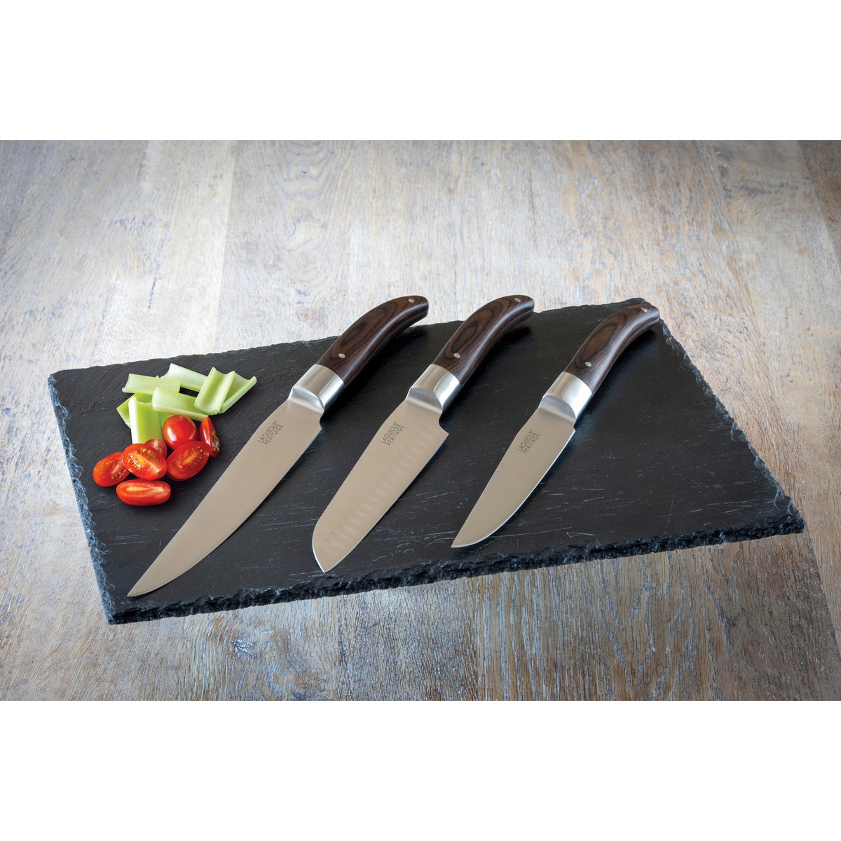 Set di coltelli da 3 pezzi - acciaio inossidabile e legno pakka