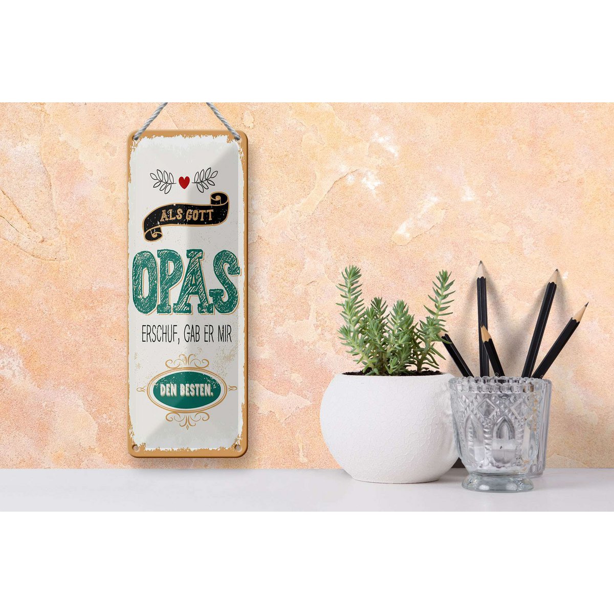 Blechschild Spruch 27x10 cm Als Gott Opas erschuf, gab er mir den Besten Schild