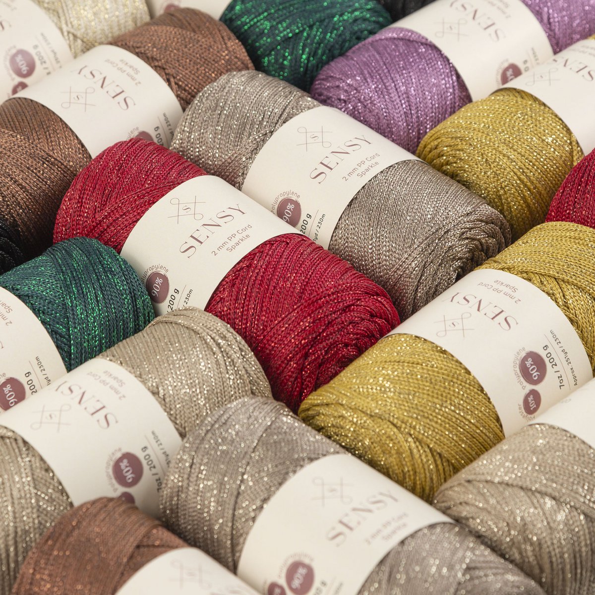 Sensy Premium 2mm Sparkle - 250 m Sznurek do makramy, 90% polipropylen / 10% poliester