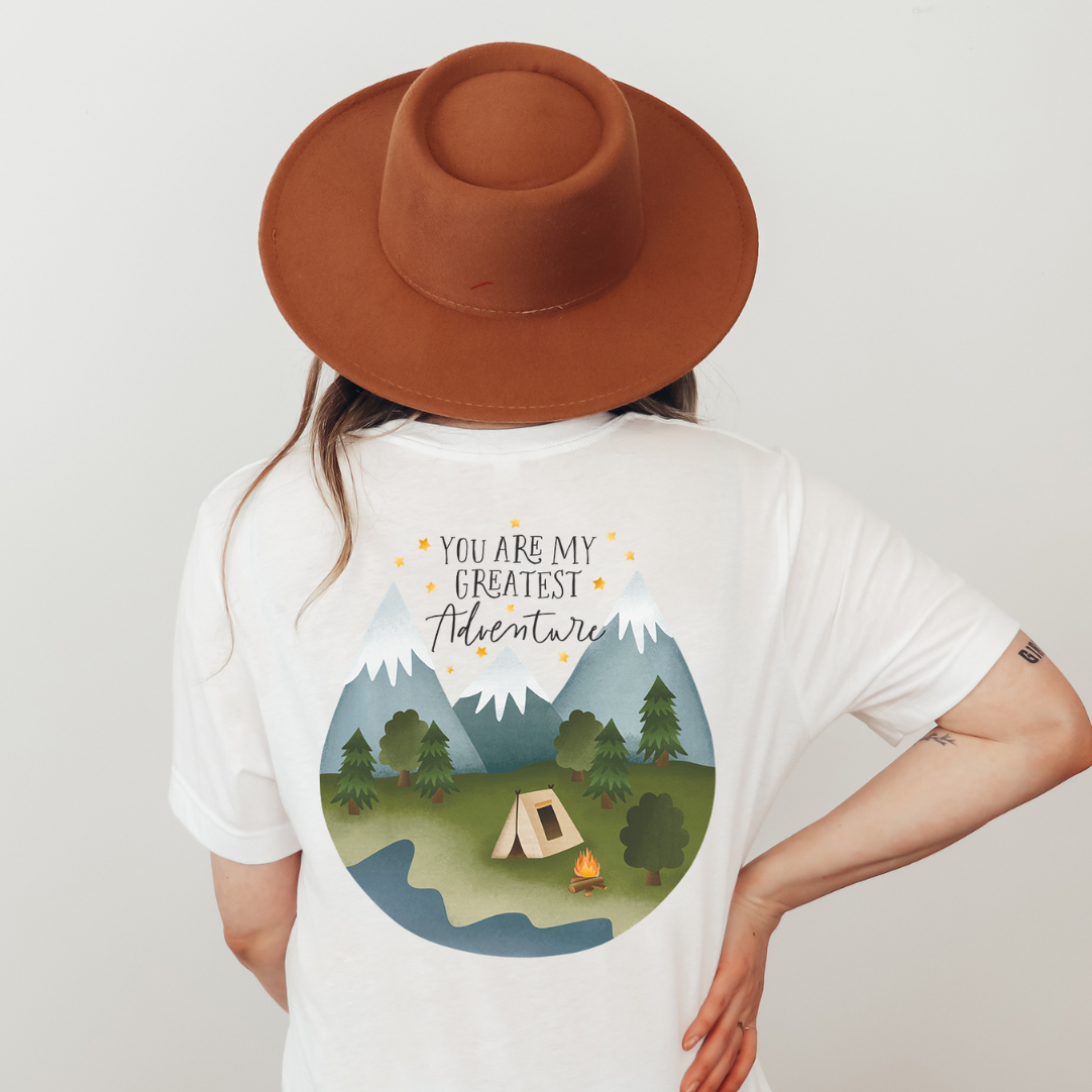 Tshirt Camping Berge Biobaumwolle „Greatest Adventure”