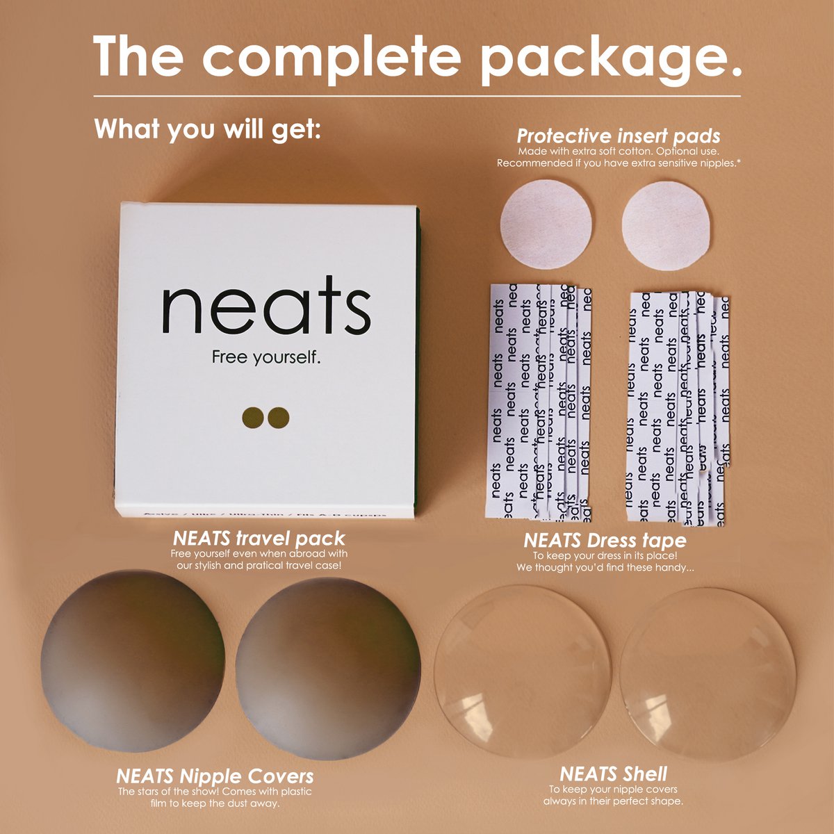 Neats zelfklevende siliconen tepelcovers - 1 paar (mokka)