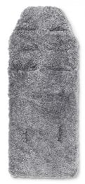 Charcoal grey and silver baby stroller liner made of soft, plush sheepskin material. Designed to provide warmth and comfort for infants and toddlers during stroller rides.