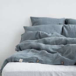 Set copripiumino in lino blu nebbia