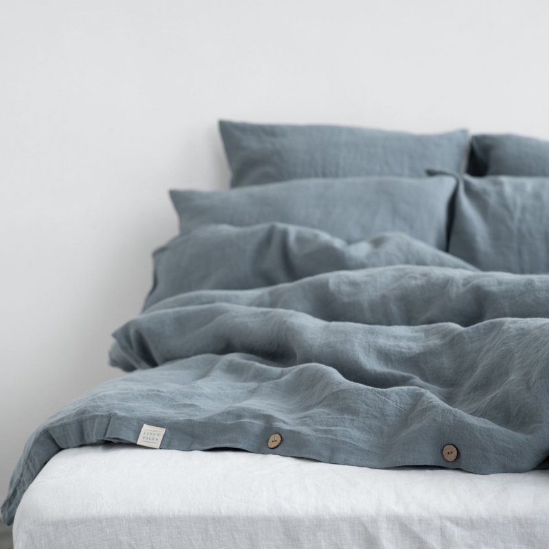 Set copripiumino in lino blu nebbia