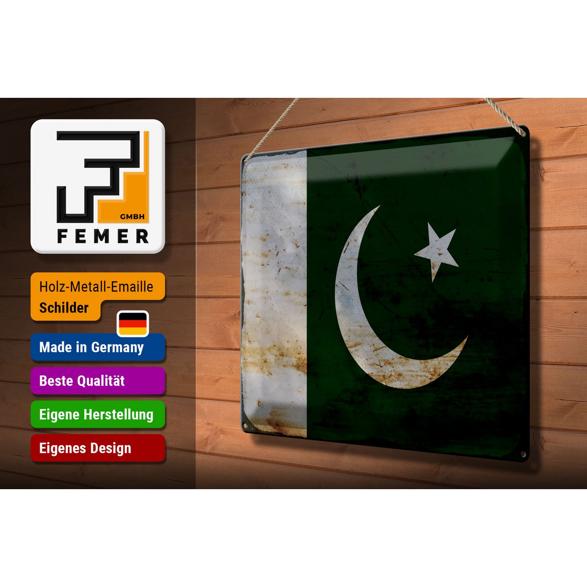 Tin Sign Flag Pakistan 40x30cm Flag of Pakistan Rust