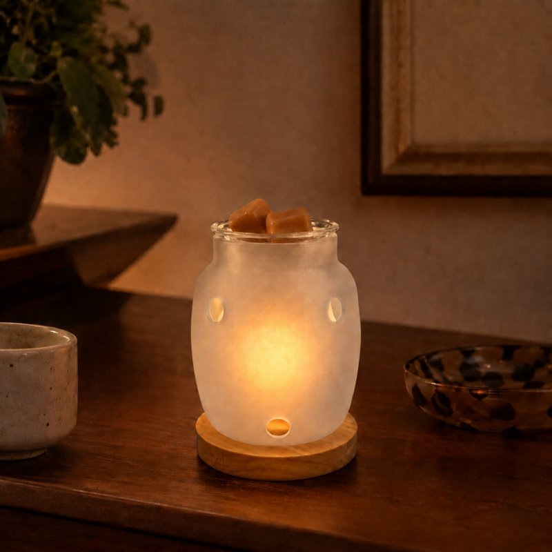 Parfumebrænder Inspiration Series – Siete – Æteriske olier, fondanter, duftvoks – Træ og glas fyrfadsstage – Gaveidé