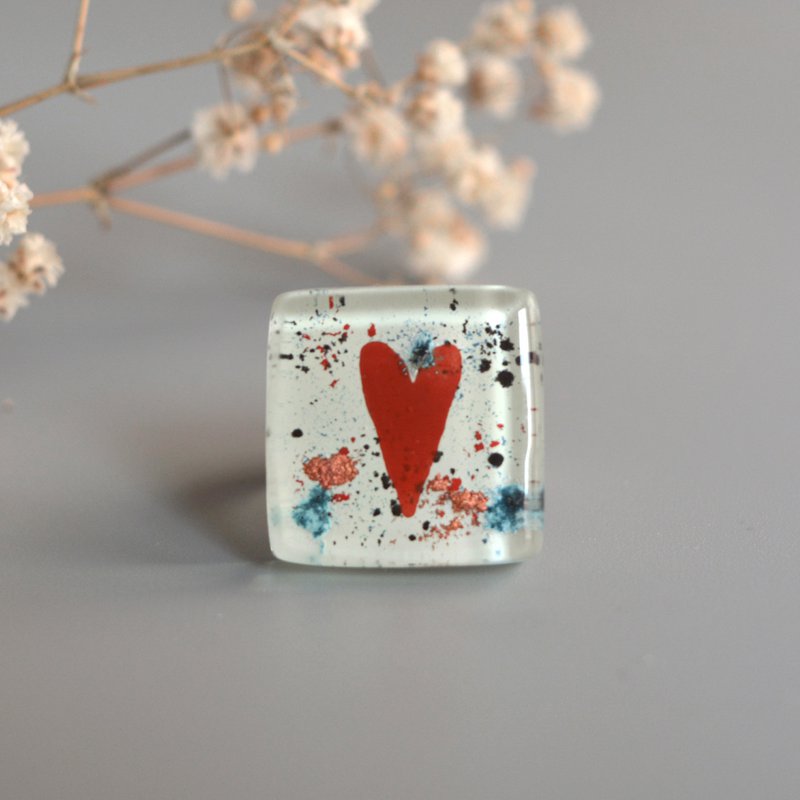 Big Heart ring i glas, Firkantet form, Komfortabel justerbar størrelse
