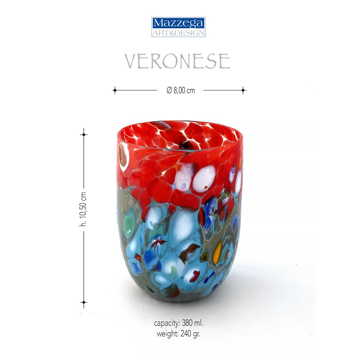 Veronese glass in Murano glass, made on the island of Murano, blow and handmade by Masters Vetrai - Special Edition - 380 ml.