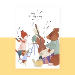 A colorful poster featuring children playing and dancing, with text that says "jump, sing, laugh & swing". The poster is suitable for a kids' room and would be a great addition to a nursery or playroom.