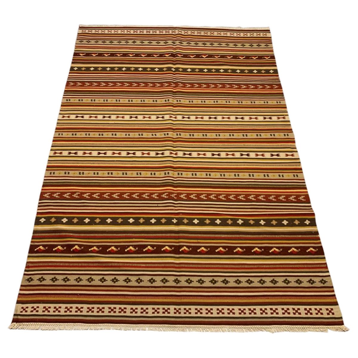 Tappeto vintage Kilim rosso intrecciato a mano