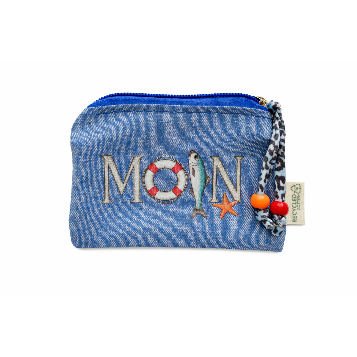 Petit sac bleu en coton recyclé imprimé "Moin"