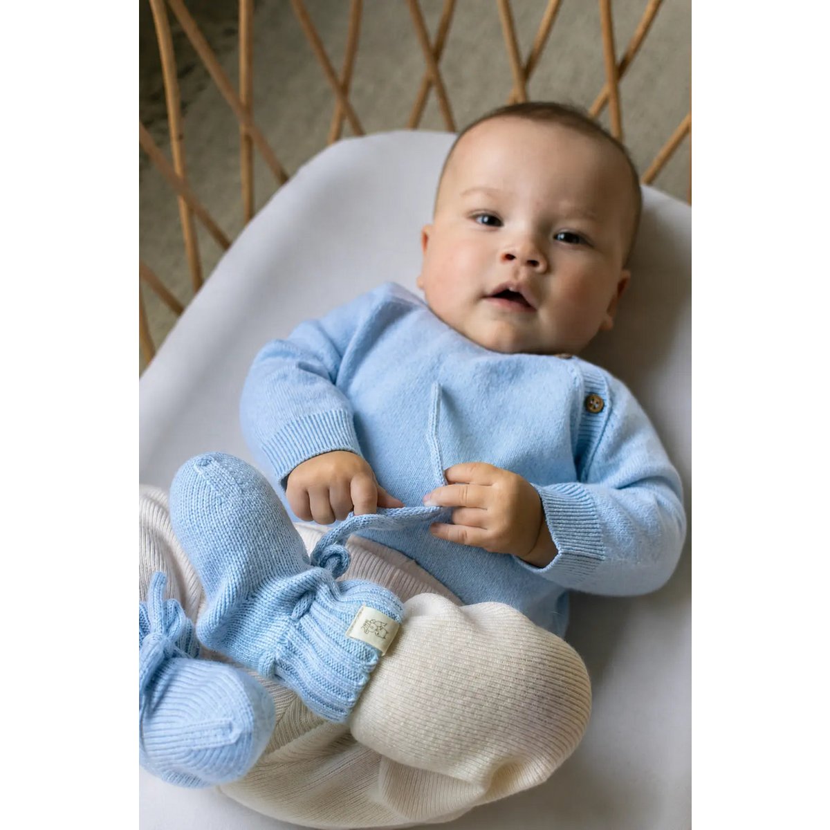 Le Chausson Bébé Bleu Clair | Laine mérinos et cachemire