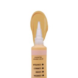 A concealer product with a light beige color and a liquid formula in a plastic bottle with a doe-foot applicator.