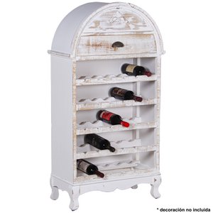 HOUTEN FLESSENREK 5 NIVEAUS MET WITTE LADE DECAPÉ FIR+DM _65X31,5X123CM VOOR 30 FLESSEN ST36455