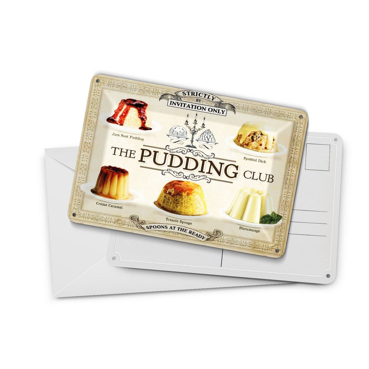 Postal de hojalata para hornear 10x14 cm Cartel decorativo The pudding club