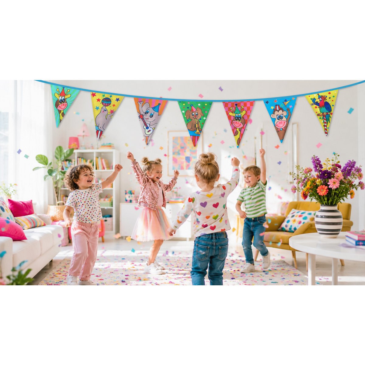 Puk Art® | Stoffen Slinger | Confetti | Dubbelzijdig • 12 meter