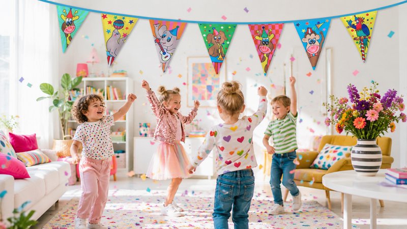 Puk Art® | Stoffen Slinger | Confetti | Dubbelzijdig • 12 meter