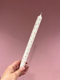 Vela de cena pintada a mano Blanco | Corazones y puntos rosados