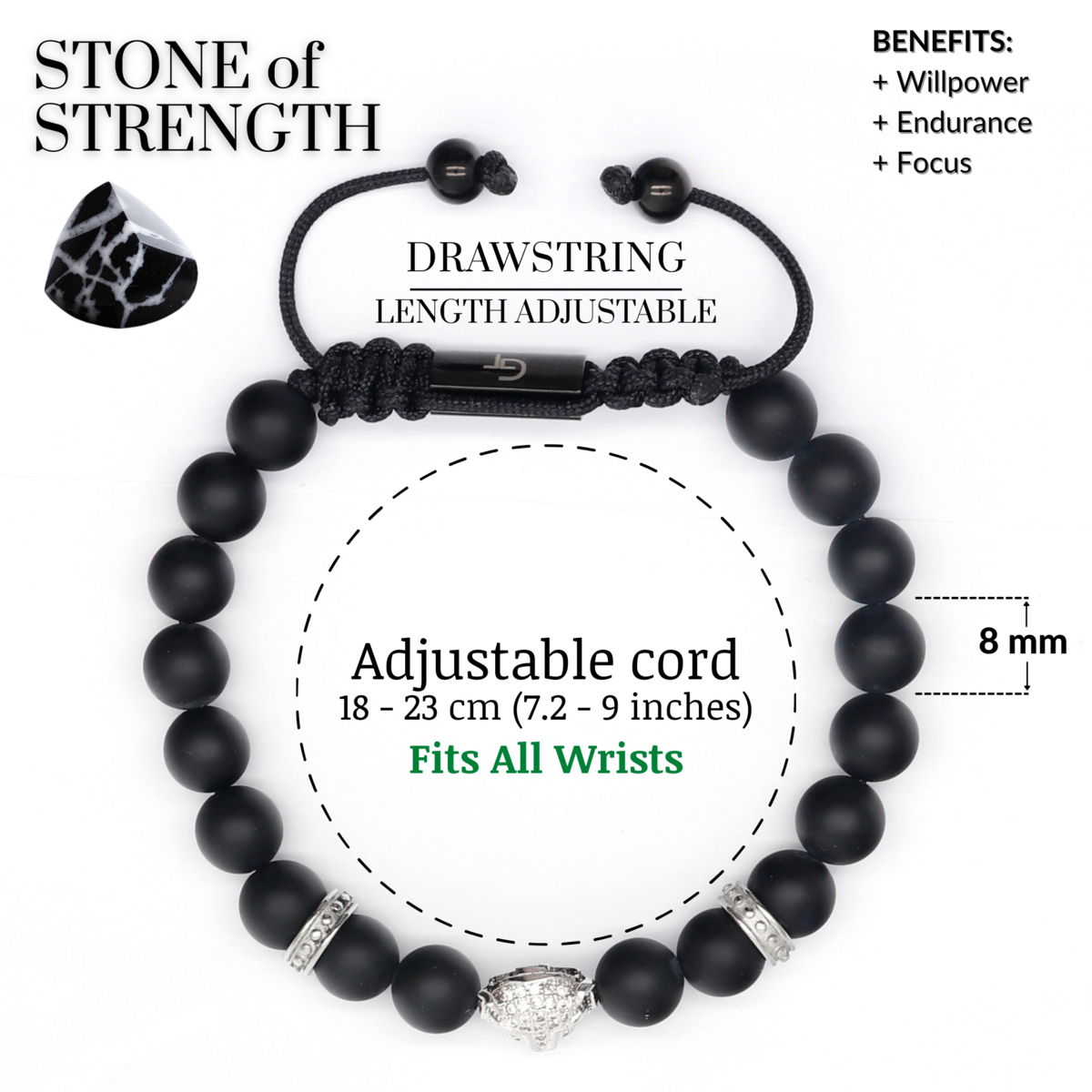 Bracelet Homme ONYX NOIR Avec Tête LÉOPARD Argenté