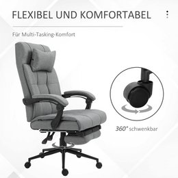 Office chair with pillow armrest Desk chair with tilt angle Height-adjustable swivel chair with footrest Linen foam PVC Light gray 66 x 76 x 112-120 cm