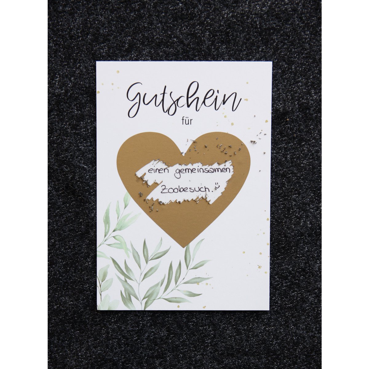 Gutschein mit Rubbelherz, Greenery, Geschenkidee, Zeit schenken, individuell, persönlich, Muttertag, Vatertag