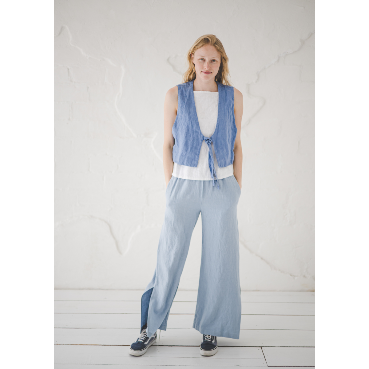 Lässige Leinenhose mit Schlitz für Damen