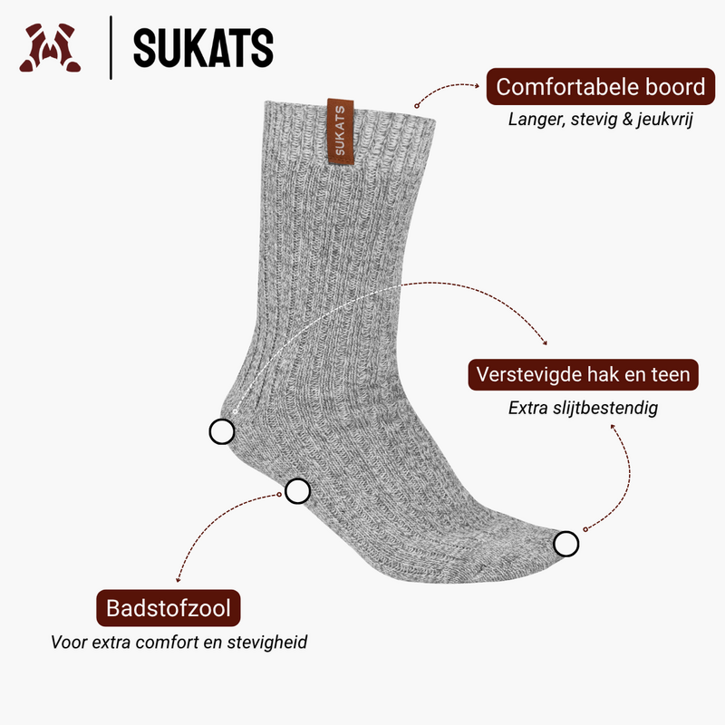 Sukats® 3 of 6 Paar Luxe Noorse Sokken | Norwegians Premium Deluxe | Wollen Sokken | Grijs | Meerdere maten