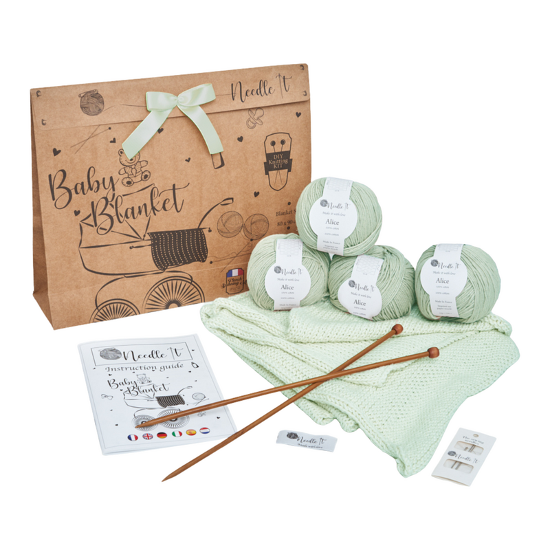 NEEDLE IT® Kit Completo de Tejer para Principiantes con Agujas de Tejer - Manta de Bebé para Tejer DIY - Idea de Regalo (Menta)